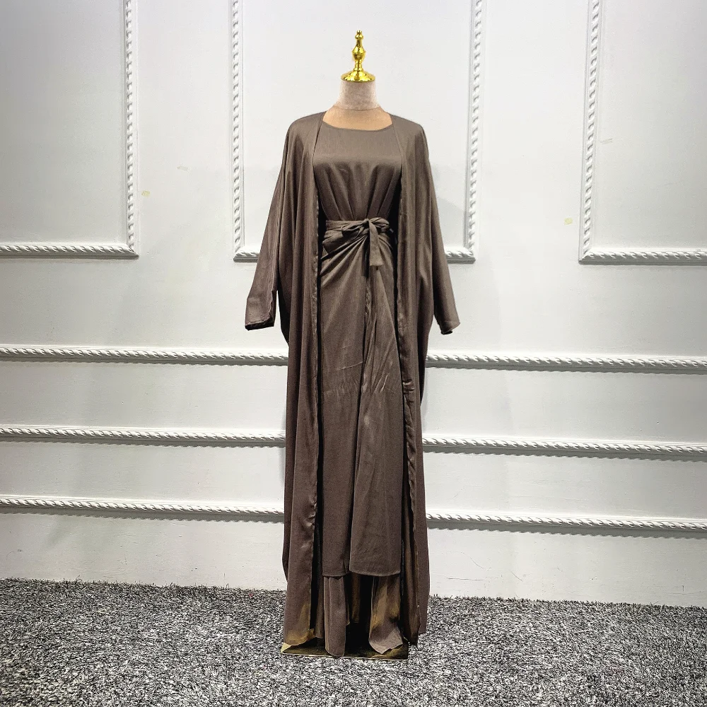 Muslim Sets Middle East 2023 Türkiye Solid Robes Three Piece Set Hijab Dress Muslim Fashion Islamic Clothing for Women Abaya