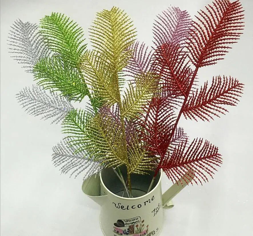 

20pcs 36cm Glitter Powder Leaf Branch For Flower Arrangement Accessories Christmas Party Home Wedding Garden Decoration