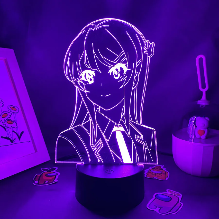 

Bunny Girl Anime Figure Sakurajima Mai 3D LED Neon Night Lights Sexy Kawaii Gifts Bedroom Table Decor Manga Bunny Girl Lava Lamp