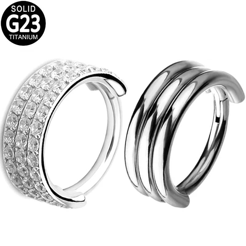 

G23 Titanium Nose Rings for Women Piercing Septum Jewelry Triples Stacked Zircon Helix Earrings Ear Cartilage Tragus Nose Studs