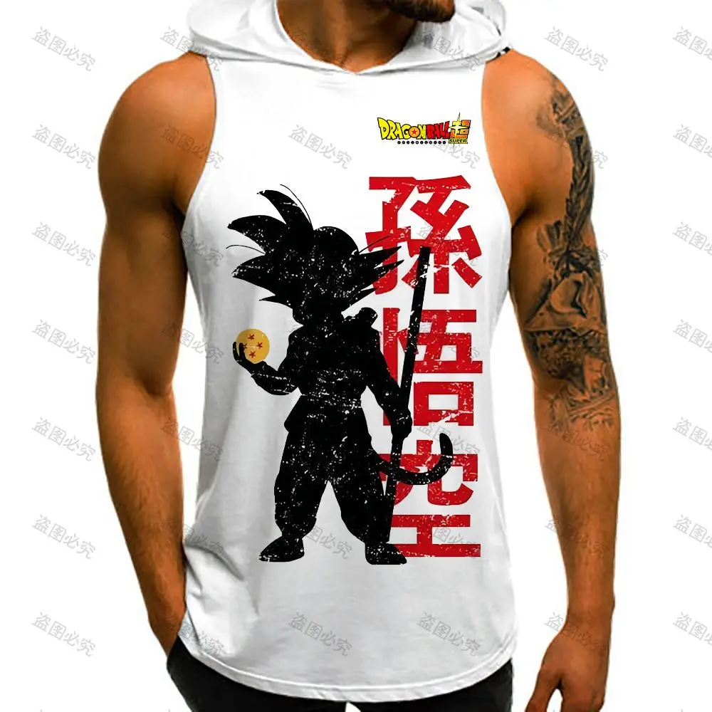 

Streetwear Gym Clothing Men Vest With Hood T-shirts Men's Dragon Ball Z Trend Top Hip Hop High Quality Anime Fashion Y2k 2023