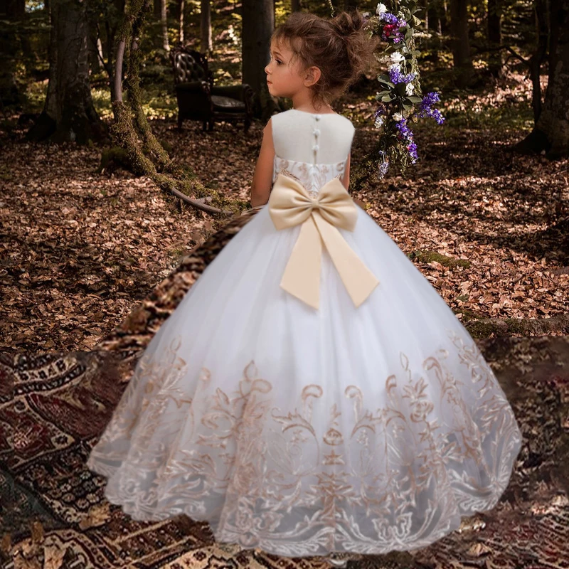 

White Lace Bridesmaid Dress Kids Dresses For Girls Children Princess Evening Children's Dress Girl Party Wedding Dress Costume