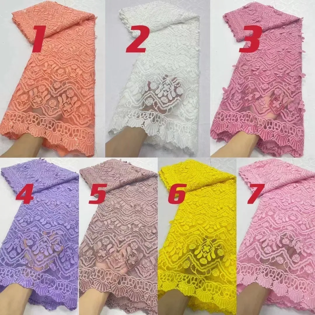 Африканская французская Кружевная Ткань 5 ярдов Высококачественная гипюровая