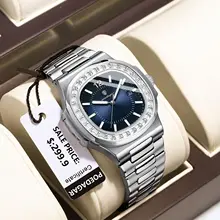 POEDAGAR Luxury Man Quartz Watch Square Watch For Men Waterproof Luminous Date Stainless Steel Men's Watches Sports Clock reloj