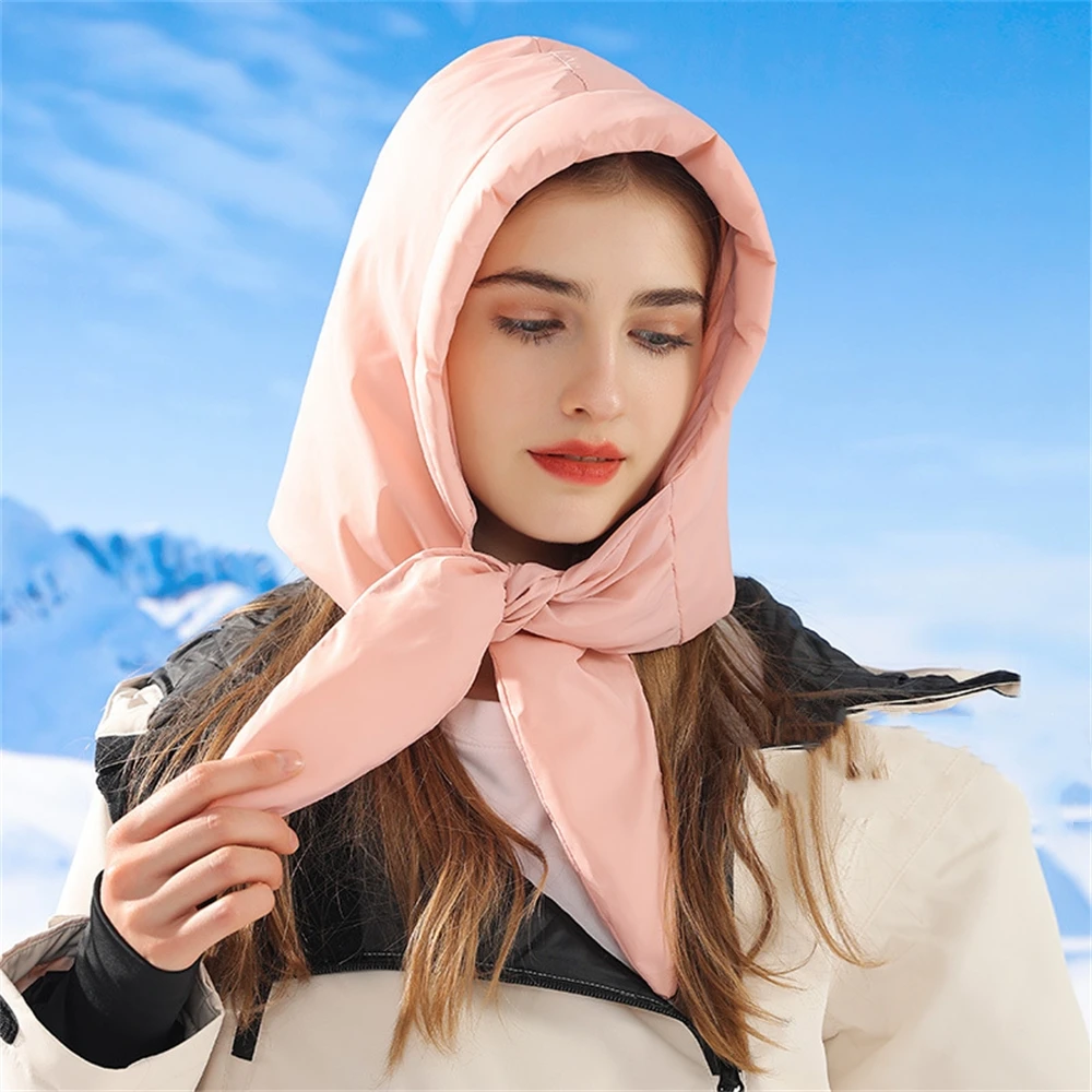 Зимний платок теплый капюшон пуховый хлопковый треугольный пышный шарф шали