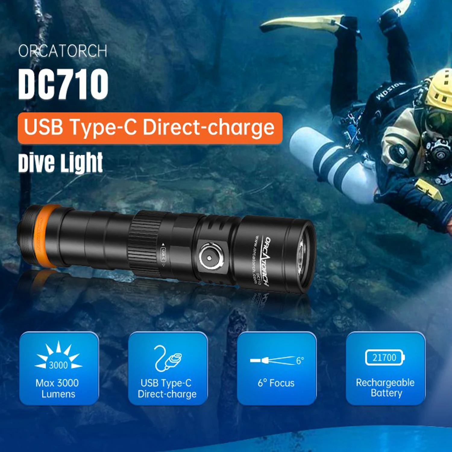 

ORCATORCH DC710 Фонарь для дайвинга