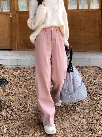 Y2K Pink Jeans Women Streetwear Vintage High Waist Loose Straight Denim Pants Spring Casual Korean Fashion Female Trousers 2023
