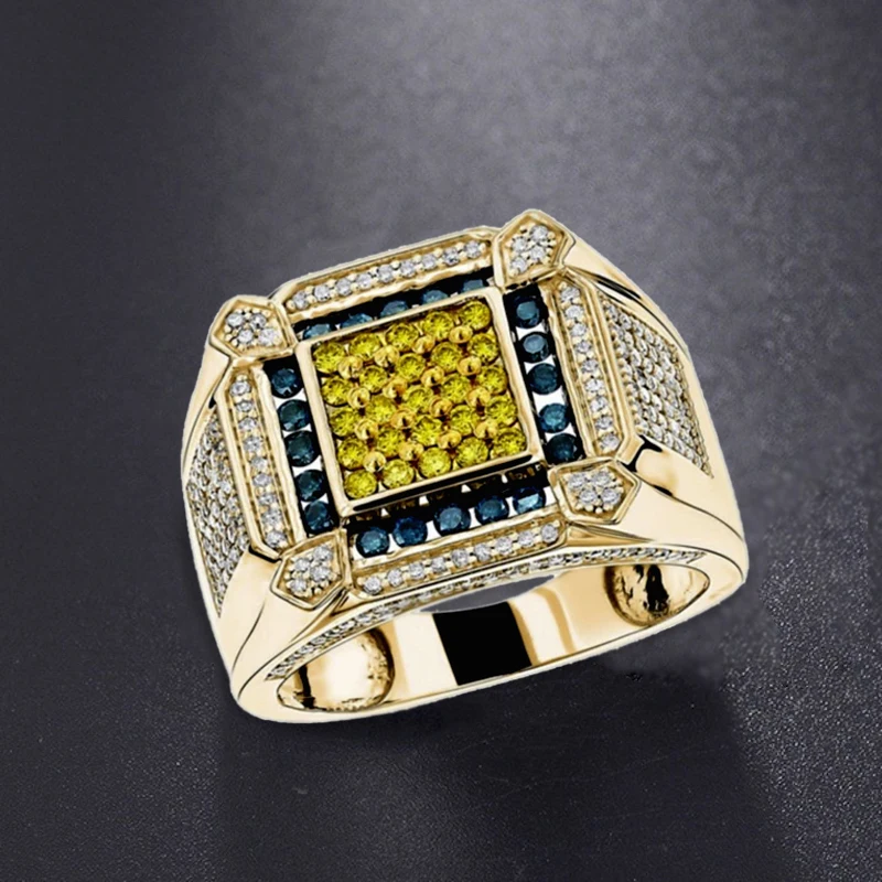 

High Qualuty European and American Style Fashion Men's and Women's Gold Color Square Mechanical Gold Blue Zircon Ring Whole Sale