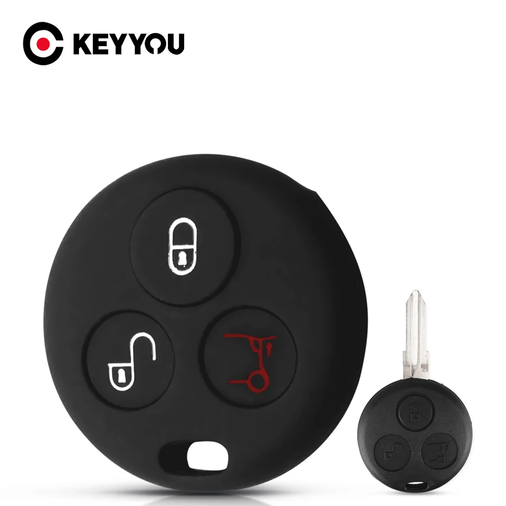 

KEYYOU 3 кнопки силиконовый чехол для ключей от машины, для Mercedes Benz SMART Fortwo 450, четыре родстера чехол дистанционного брелока