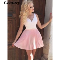 century a line sexy short dresses satin celebrity dresses pink v neck homecoming dresses vestido de fiesta de boda 2022
