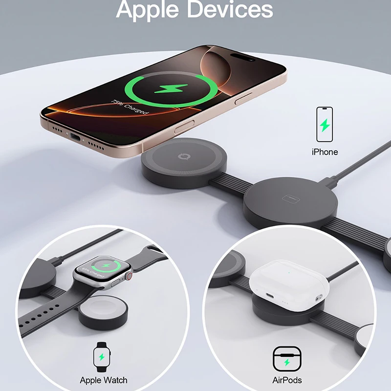 Фото Для IPhone 15 16 Pro Watch Airpods Anker UFO 3 в 1 Беспроводное зарядное устройство MagSafe MagGo Зарядная станция Qi2 15 Вт Складная зарядная панель №1