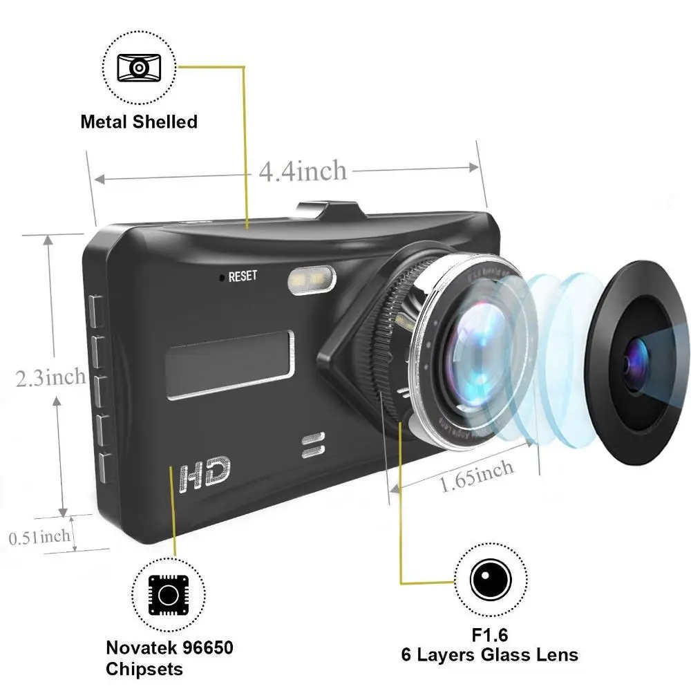 

170 градусов широкоугольный HD 4-дюймовый двойной объектив изображение 1080P видеорегистратор Автомобильный видеорегистратор с двумя объективами поддержка реверсивного XNC