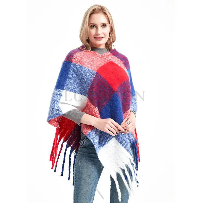 

Womens Elegant Knitted Shawl Poncho with Fringed V-Neck Lattice Sweater Pullover Cape Gifts for Women Scarves and Shawls