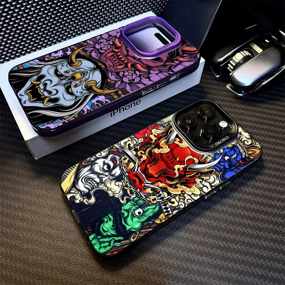Samurai Hannya Mask Tattoo Phone Case Matte Colored Silver For Iphone 16 15 14 Pro 13 12 Plus 11 7 Luxury Cover