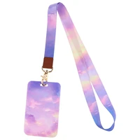 cloud series keychain colorful printing lanyard credit card id holder bag student women travel card cover badge car keychain