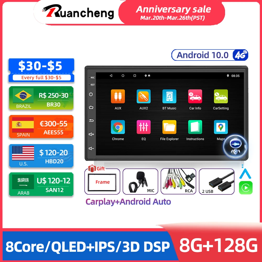 Android 10.0 2 Din Car Radio Multimedia Video Player Universal Auto Stereo GPS MAP For Volkswagen Nissan Hyundai Toyota CR-V Kia