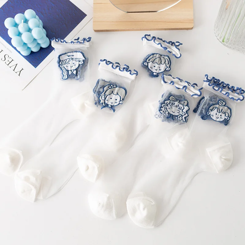 

Fashion personality summer personality girl avatar tube socks lace breathable wild thin socks transparent crystal lace stockings