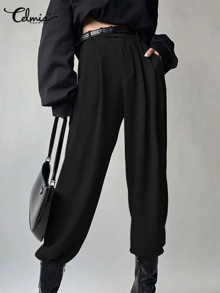 

Celmia Office Lady Zipper Long Trousers Spring Autumn Fashion Elegant Women Straight Pants Pleated High Waist Casual Pantalon