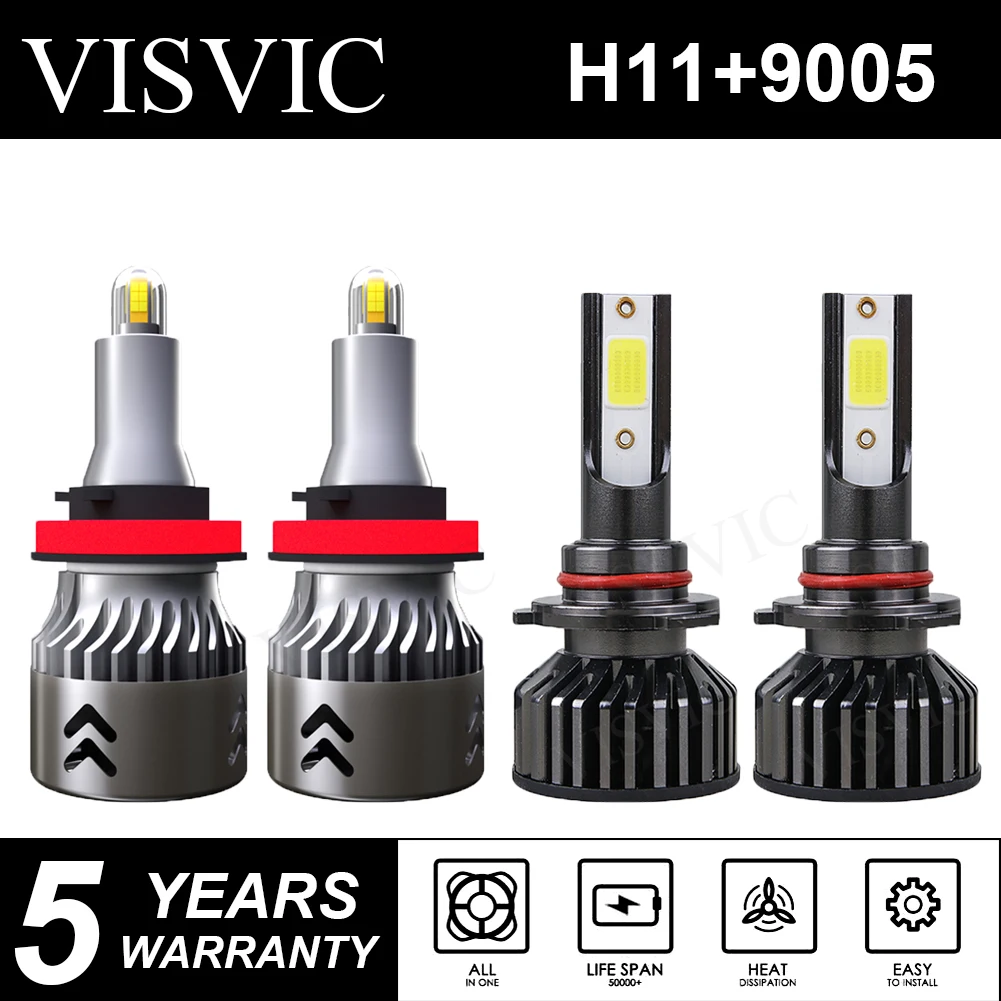 

Combo 6500K White 9005+H11 LED Headlight Bulbs High&Low Beam Kit 144W 16000LM