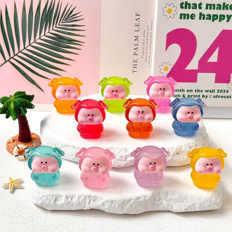 Мультяшная милая светящаяся мини-фигурка свиньи кавайное микропейзажное