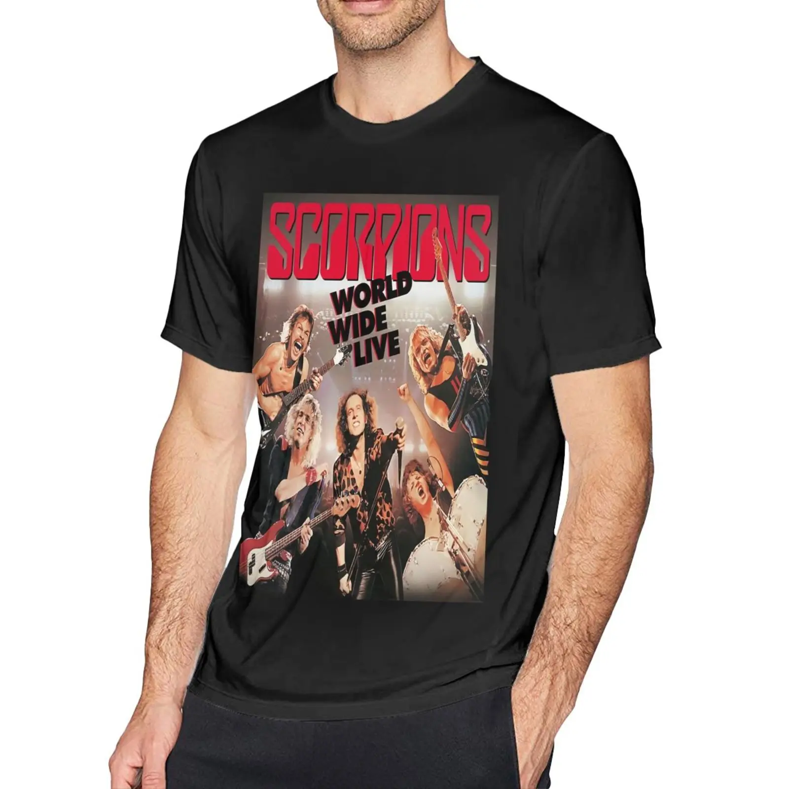 

Футболка мужская с надписью скорпионов, рубашка в стиле гранж с надписью «World Wide постер», одежда в эстетическом стиле