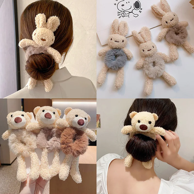 

Vividly Cartoon Animal Rabbit Elastic Hair Rope Ponytail Holder for Lady Plush Hair Scrunchies Girls Headwear Hair Accessories