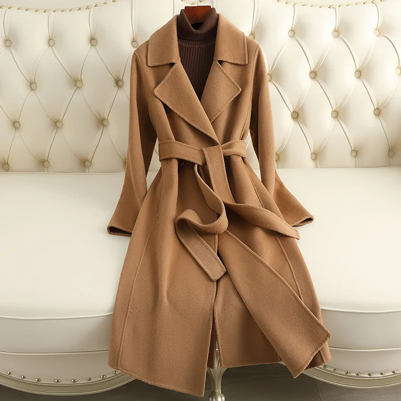 

Повседневное твидовое пальто, новое двухстороннее кашемировое пальто, женское приталенное шерстяное пальто средней длины, маленькое очаровательное пальто, осень/зима 2023