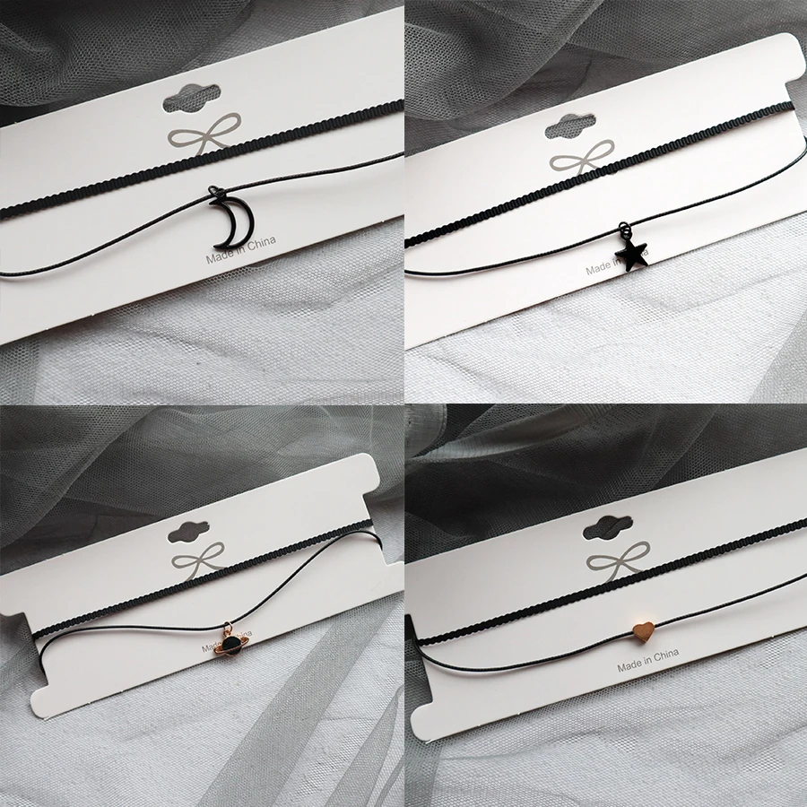 

Sexy Temperament Moon Star Planet Pendant Choker Necklace Double Layers Black Clavicle Chain Collar Chocker Jewelry