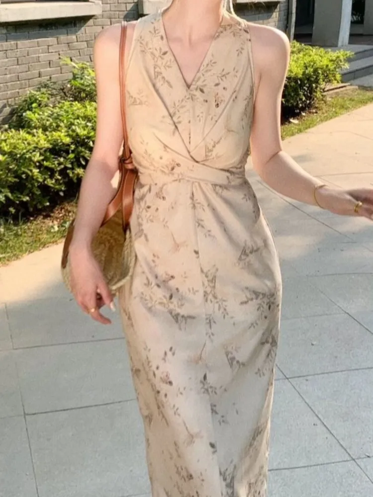 

New Summer Elegant Casual Bodycon Midi Women Dress Ladies Slim Vintage Print Business Vestidos Femme Fashion One Pieces Robe