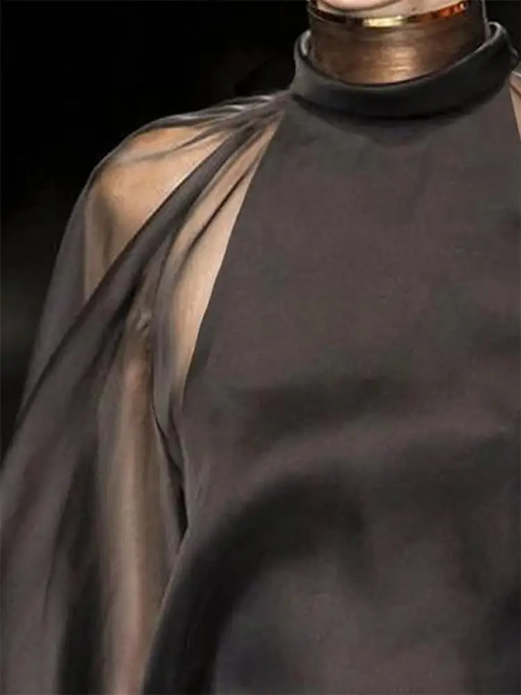 Женская прозрачная блузка свободного кроя Freeacy черная сетчатая с высоким