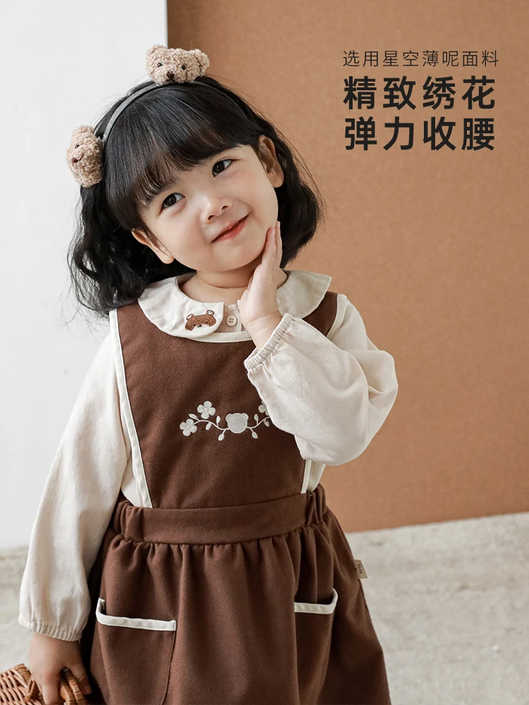 

Милое Платье-жилет для девочек, Новинка осени 2022, тонкое платье контрастных цветов с вышивкой для малышей