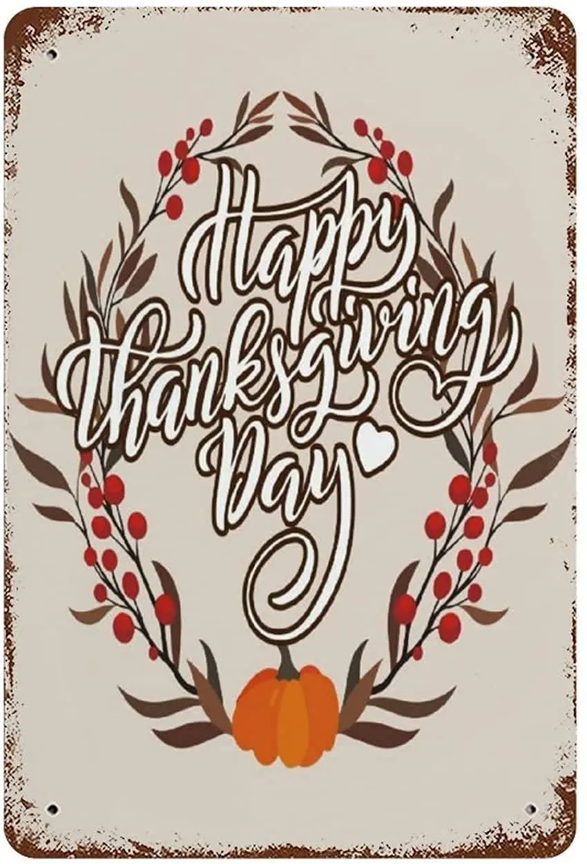 

Thanks Giving Day Fall Wreath, Vintage Metal Tin Sign Wall Decor