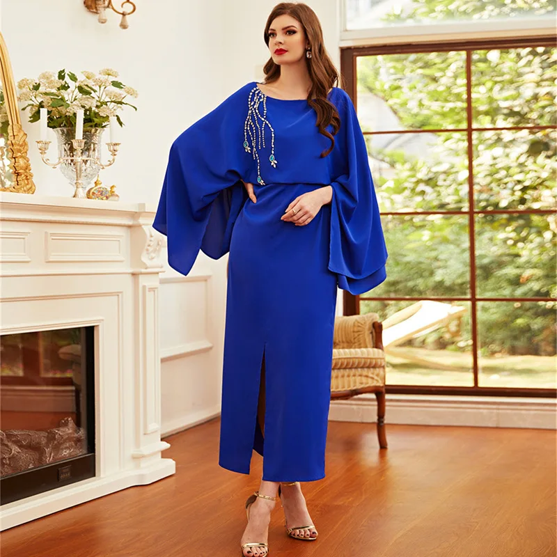Wepbel Ramadan Women Muslim Party Dress Long Flare Sleeve Abaya Solid Color High Waist Islamic Clothing Robe Turkey Kaftan