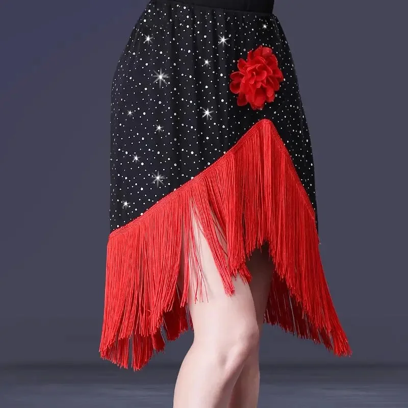 Одежда для латинских танцев взрослых и женщин полудлинная юбка с кисточками