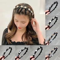 double bangs clip pearl headbands for women girls flower hairbands plastic bezel with clips hairpin hairstyle hair accessories
