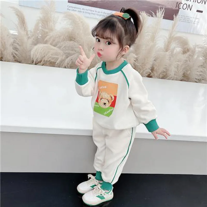 

2Pc Sportswear Girls Clothing Set Cartoon Toddler Girl Sets Kids White Tracksuit Korean Kids Sweet Sets Outfit Hoodies And Pants