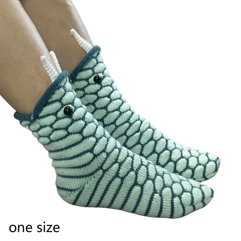 Women Funny Animal Snake Eating Foot Novelty Knitted Crew Socks Floor Stockings 37JB