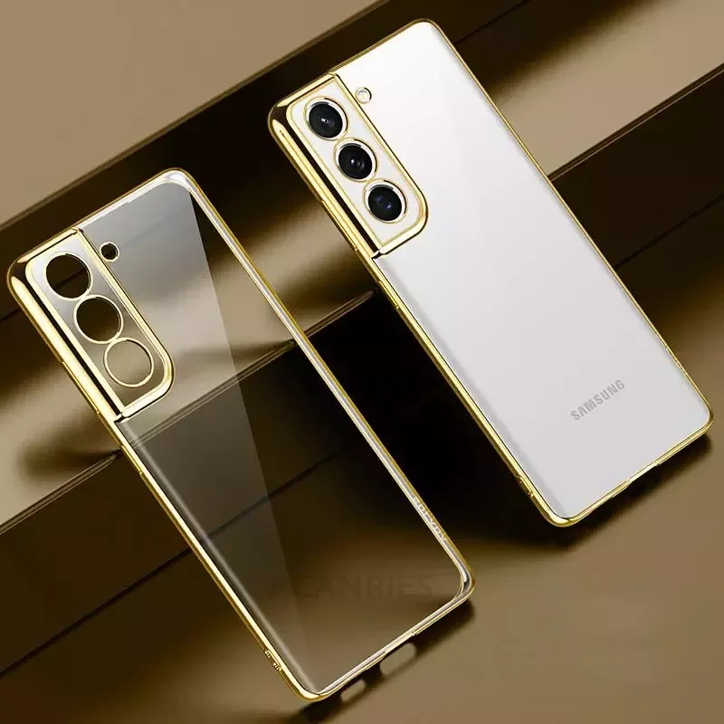 

2022 Original For Samsung Galaxy S21 Ultra S20 Plus S22 S 21 20 5g Camera Protect Transparent Silicone Cover Gold Plating Phone
