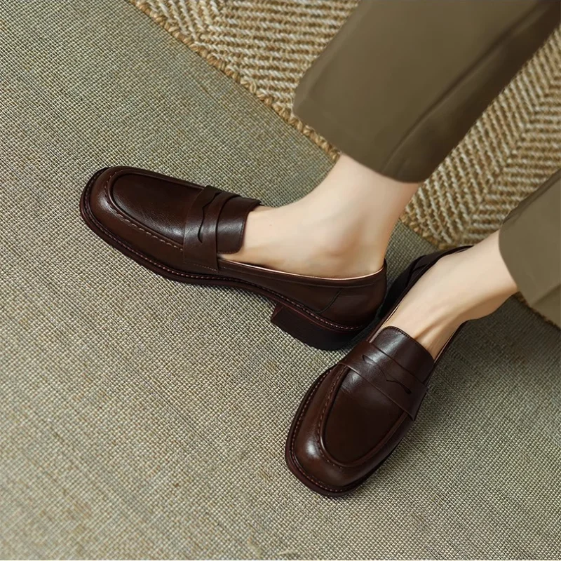 Женские туфли на мягкой подошве винтажные из кожи в британском стиле высоком