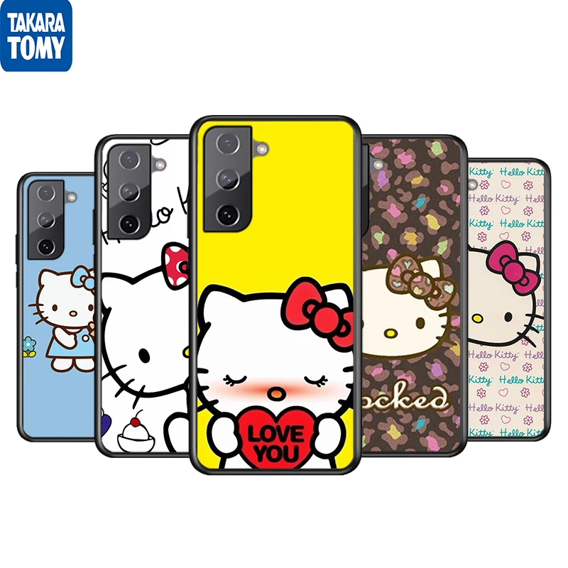 

Cartoon Cute Hello Kitty For Samsung Galaxy S22 S21 S20 Ultra Plus Pro S10 S9 S8 S7 4G 5G Soft Black Phone Case Funda Coque Capa