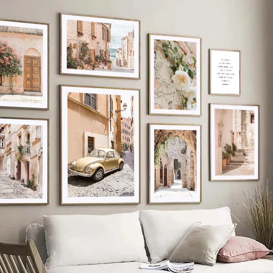 

Seaside Town Flower Plant Retro Car Bike Quote Nordic Wall Art Canvas Painting Posters And Prints Pictures For Living Room Decor
