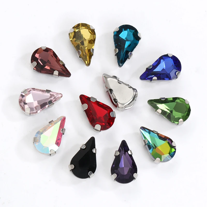 

20pcs 5x8 6x10 8x13mm Drop Crystal Stone With Claw Applique Rhinestone for Sewing on Clothes Sewn on Rhinestone for Needlework