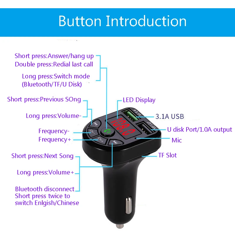 

Автомобильный Bluetooth 5,0 MP3-плеер беспроводной аудио приемник гарнитура двойной USB А быстрое зарядное устройство FM-передатчик USB флэш-память