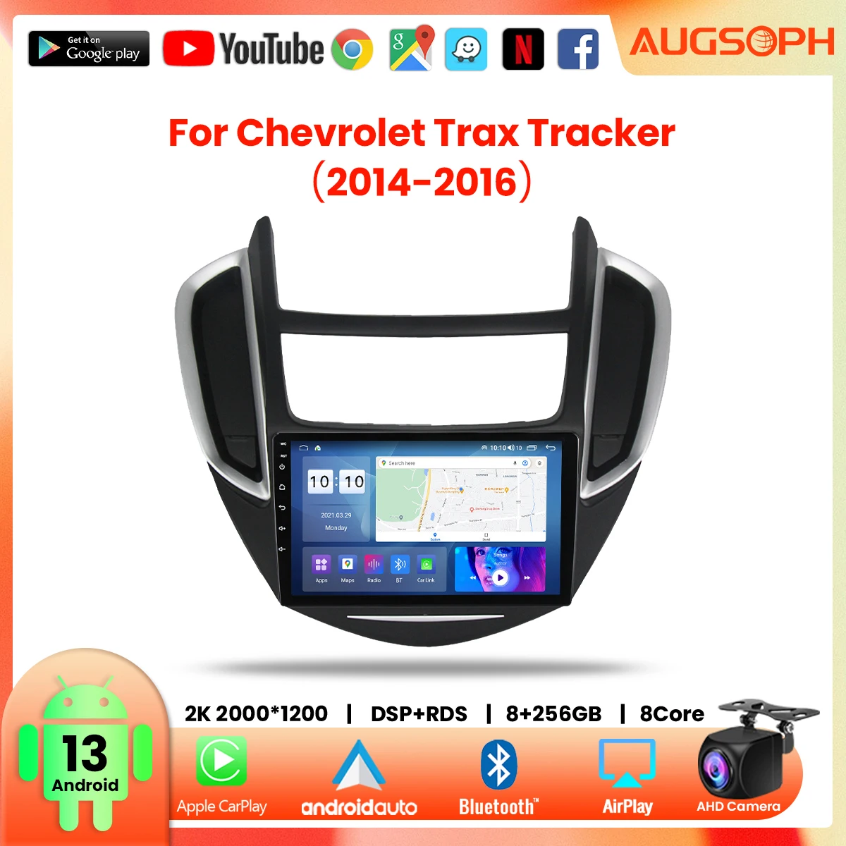 

Автомобильный радиоприемник Android 13 для Chevrolet Trax Tracker 2014-2016, 9 дюймов 2K мультимедийный плеер с 4G Carplay DSP и 2Din GPS