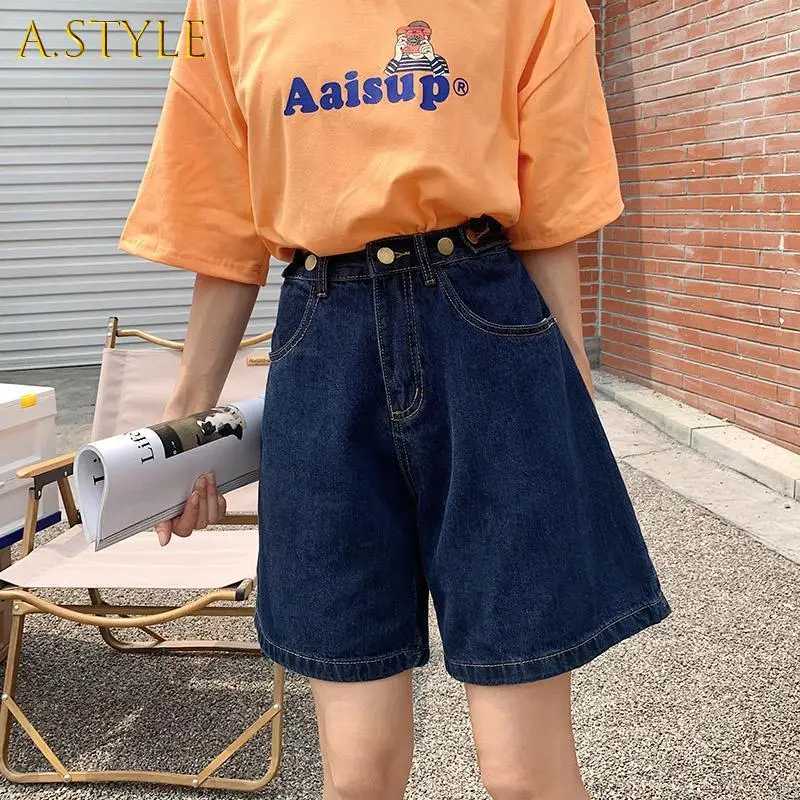 A GIRLS Shorts Women Denim High Waist Students Simple Summer All-match Neutral Fashion Korean Style Casual Vintage Basic Soft