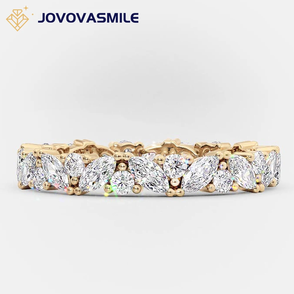 JOVOVASMILE Moissanite Eternity Wedding Band Combination 2*4MM Marquise-Cut 2.1MM Round Diamonds Gorgeous Silver Ring Anillos