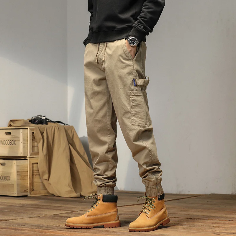 

Autumn Winter New Casual Thickened Versatile Trousers Solid Color Teen Slacks Fitted Feet Cargo Pants Men Dropshipping