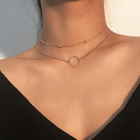 2022 fashion simple chain bead chain ring pendant two layers gold round necklace clavicle chain ladies party jewelry gift