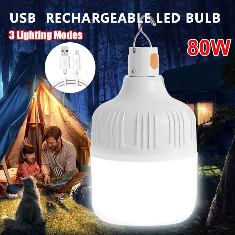 Portable 80W Outdoor USB Rechargeable Emergency Light Hook Up Camping Lights LED Lamp Bulbs Home Decor Night Light Hot Sale