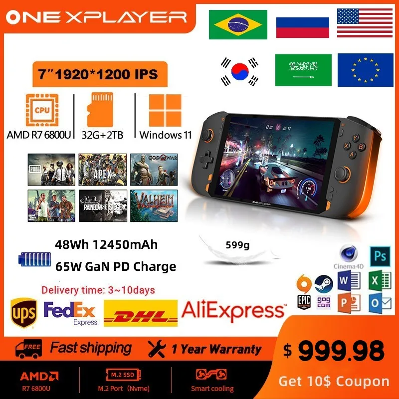 Игровая консоль для ноутбука OneXPlayer Mini Pro, 7 дюймов, AMD Ryzen 7 6800U, ПК для геймеров, портативный мини игровой ПК DDR5, 32 ГБ, семейный ноутбук с сенсорным экраном - купить по выгодной цене